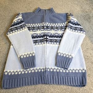 Sonoma Vintage Zipper Front Crewneck Sweater Countryside Chic FairIsle Coastal